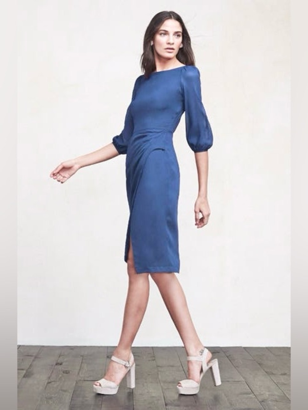 NWT Reformation Georgette Crepe V Back Midi Dress Blue 4